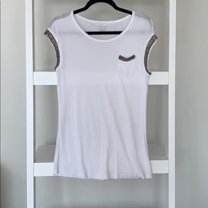 Cap sleeve beaded white tee